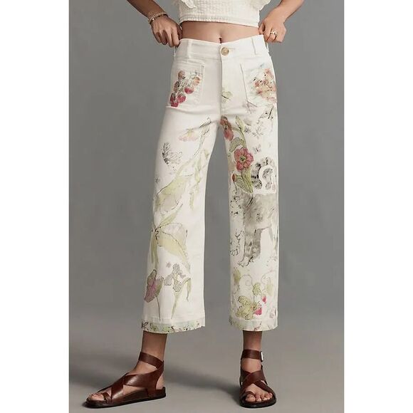 New Anthropologie MAEVE Swan Gossip Colette Denim Crop Wide-Leg Jeans sz 26 - Picture 1 of 13